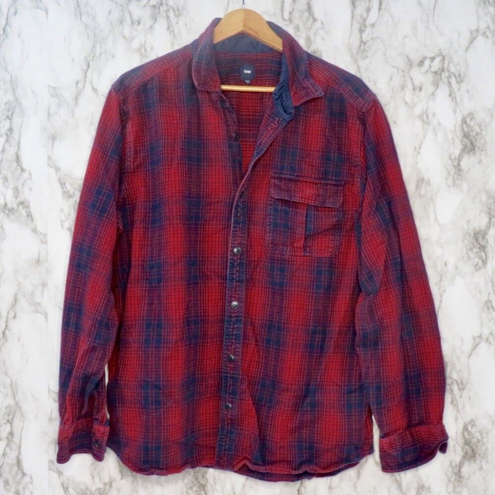 Vintage Gap Windbreaker Men's Red and Blue Plaid Flannel Shirt XL